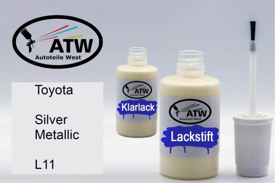 Toyota, Silver Metallic, L11: 20ml Lackstift + 20ml Klarlack - Set, von ATW Autoteile West.